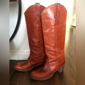 The most amazing vintage 70”s Frye Tall boots. Size 7-8.5
